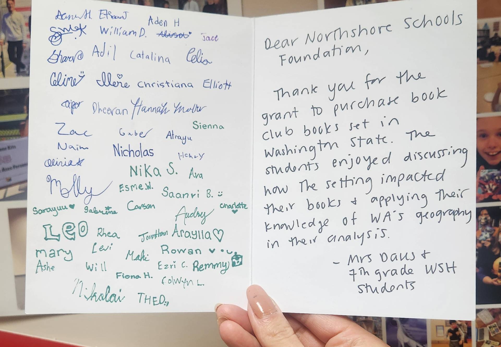 Thank you card to Northshore Schools Foundation