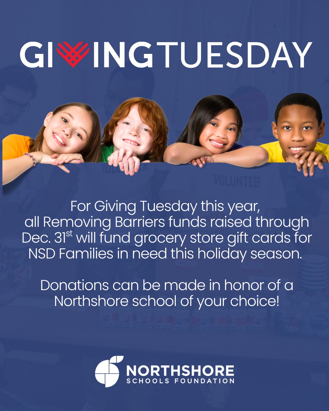This @givingtuesday, let’s turn generosity into joy! Through our Removing Barriers to Education pillar, we’re providing grocery gift cards to Northshore families experiencing food insecurity.

Your gift will bring comfort, holiday cheer, and a full table to a local family.

Give on Giving Tuesday, Dec. 2 through Wednesday, Dec. 31, 2025

Or make an impact today: Link in bio

Let's Be All In for Kids!

#northshore #nsd #northshoreschoolsfoundation #givingtuesday #givingtuesday2025