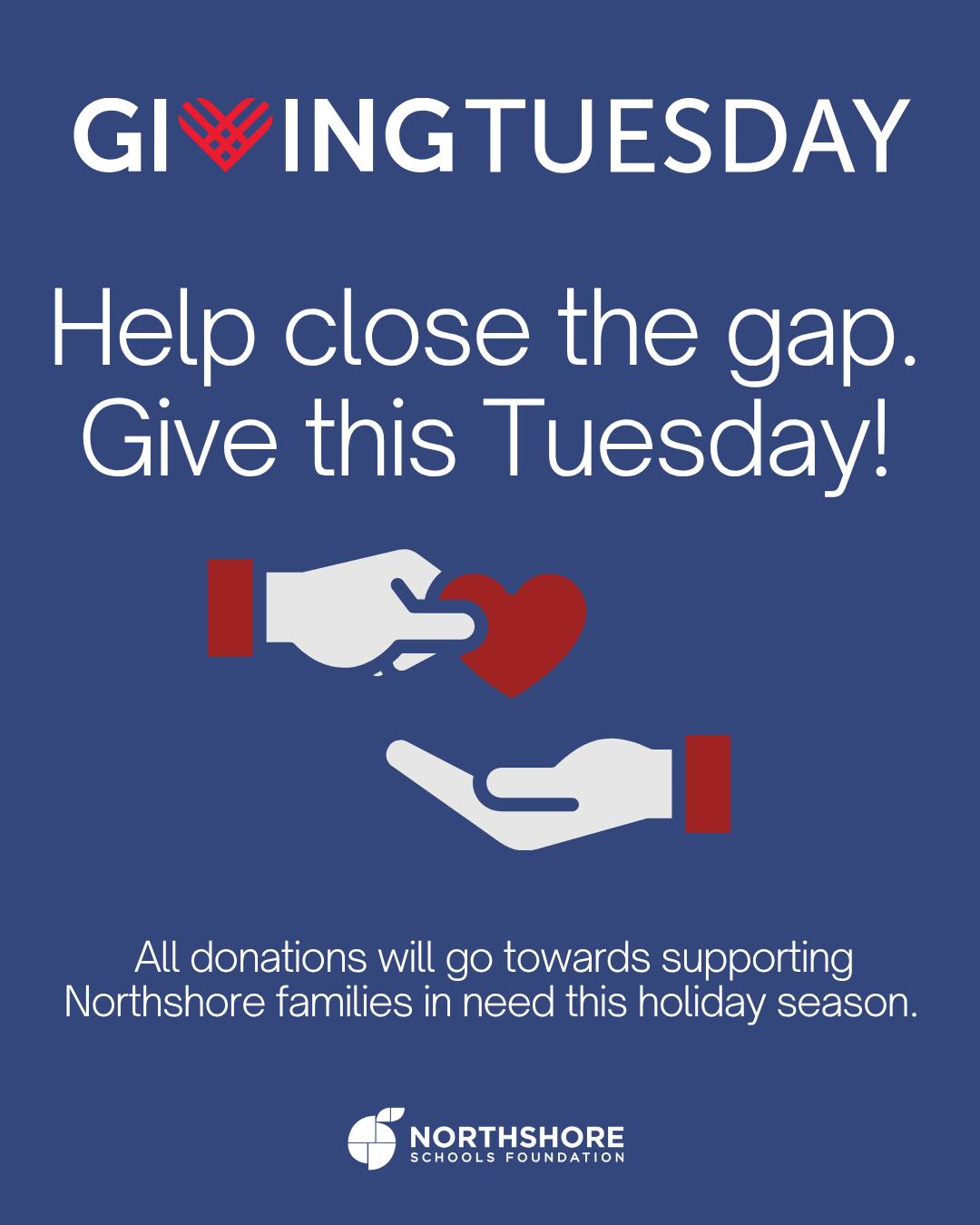 It's Giving Tuesday! 🧡This December, we're focused on helping Northshore families put food on the table. All December donations to our Removing Barriers to Education pillar will be used to purchase grocery gift cards for families in need.

Donate today and make an impact: Link in bio

#northshore #northshoreschoolsfoundation #givingtuesday #givingtuesday2025