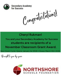 Congrats Cheryl!

Meet the Foundation's 2025 Fall Grant Winners: Link in bio

Our spring grant cycle opens on Jan. 1, 2026.

Together, All In for Kids!

#nsdfoundation #northshoreschoolsfoundation #classroomgrant