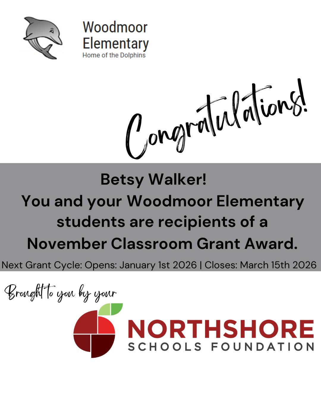 Congrats Betsy!

Meet the Foundation's 2025 Fall Grant Winners: Link in bio

Our spring grant cycle opens on Jan. 1, 2026.

Together, All In for Kids!

#nsdfoundation #northshoreschoolsfoundation #classroomgrant