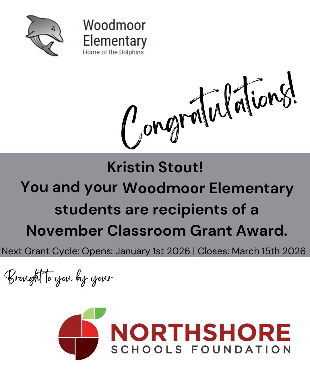 Congrats Kristin!

Meet the Foundation's 2025 Fall Grant Winners: Link in bio

Our spring grant cycle opens on Jan. 1, 2026.

Together, All In for Kids!

#nsdfoundation #northshoreschoolsfoundation #classroomgrant