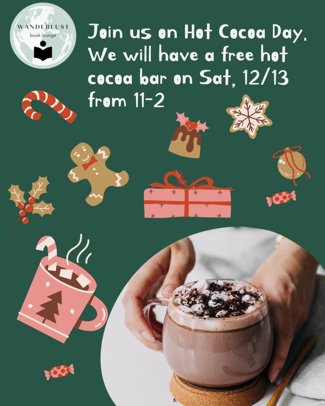 Go to @wanderlust_book_lounge in downtown Bothell this Saturday, Dec. 13th!

Grab some free cocoa and shop local!

#northshoreschoolsfoundation #wanderlustbooklounge