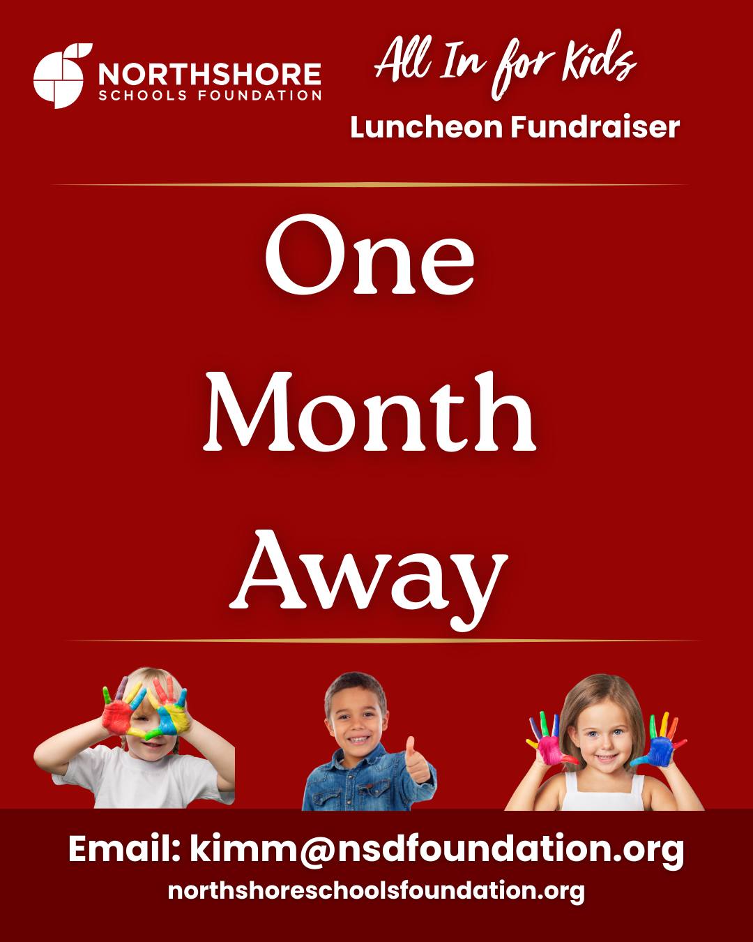 You're Invited: All In for Kids Luncheon fundraiser. Join us in exactly one month, February 26, 2026 at Eastside Church in Bothell.

Gather with local leaders, families, educators, and advocates who are All In for Northshore, together!

Secure your seat today! Admission is free with a suggested donation to support our service work for Northshore kids.

RSVP today: Link in bio

Questions? Email: kimm@nsdfoundation.org

#northshoreschoolsfoundation #northshore