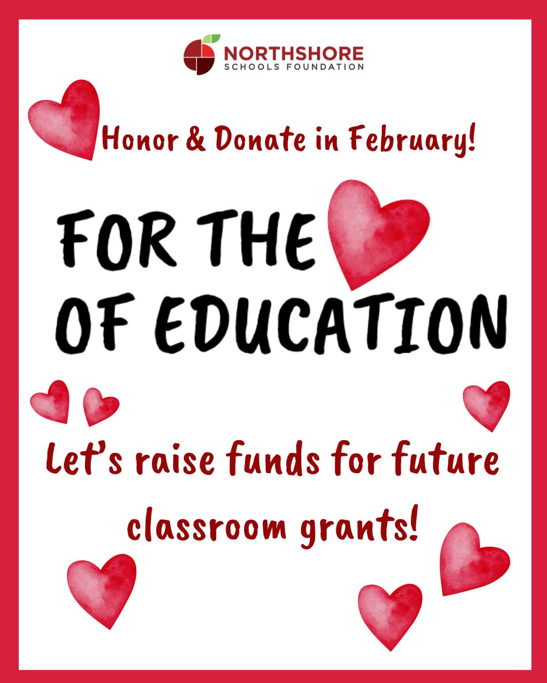 What makes For the Love of Education so special? 100% of your donation will fund future classroom grants!

Remember, you can donate in honor of any Northshore school, educator, or staff member!

Honor and donate today: Link in bio

Questions? Email: kimm@nsdfoundation.org

#northshoreschoolsfoundation #forthelove