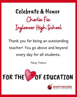 Charlie Fix at Inglemoor HS got a shoutout in our For the Love of Education campaign!

The donation goes directly into a special fund for future classroom grants designated for that teacher's school or program.

Remember, anyone can donate to the Foundation in honor of any Northshore educator, school, or staff member in February!

Donate today: Link in bio

Thank you for celebrating education throughout February!

#northshoreschoolsfoundation #fortheloveofeducation