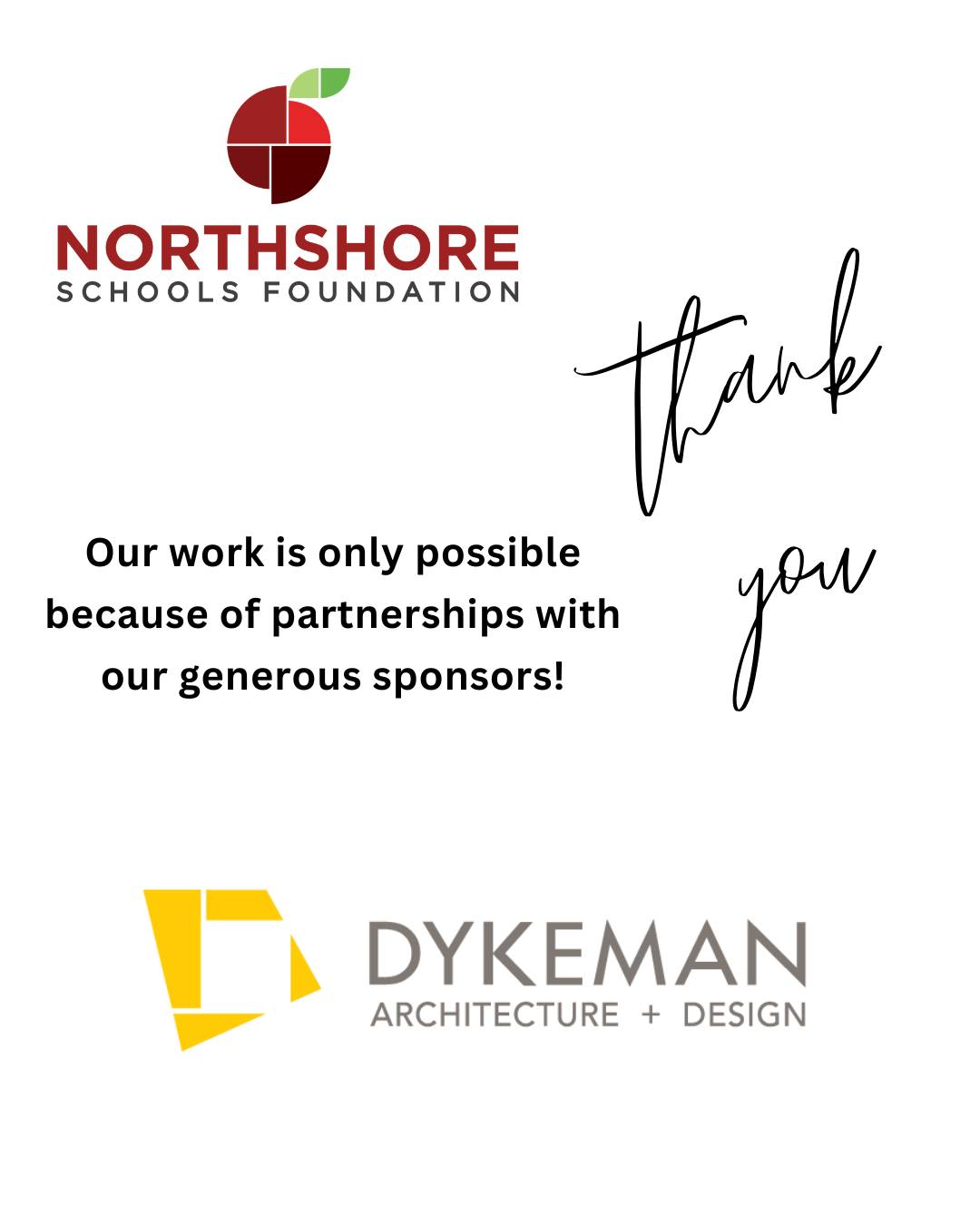 We are so grateful for the support of our amazing sponsors!

Please join us in celebrating @dykeman_design for their partnership and support of the Foundation. We are able to GREAT THINGS for our students and staff in the Northshore community thanks to their support!

Learn more about sponsorships: Link in bio

All In for Kids!

#northshoreschoolsfoundation
