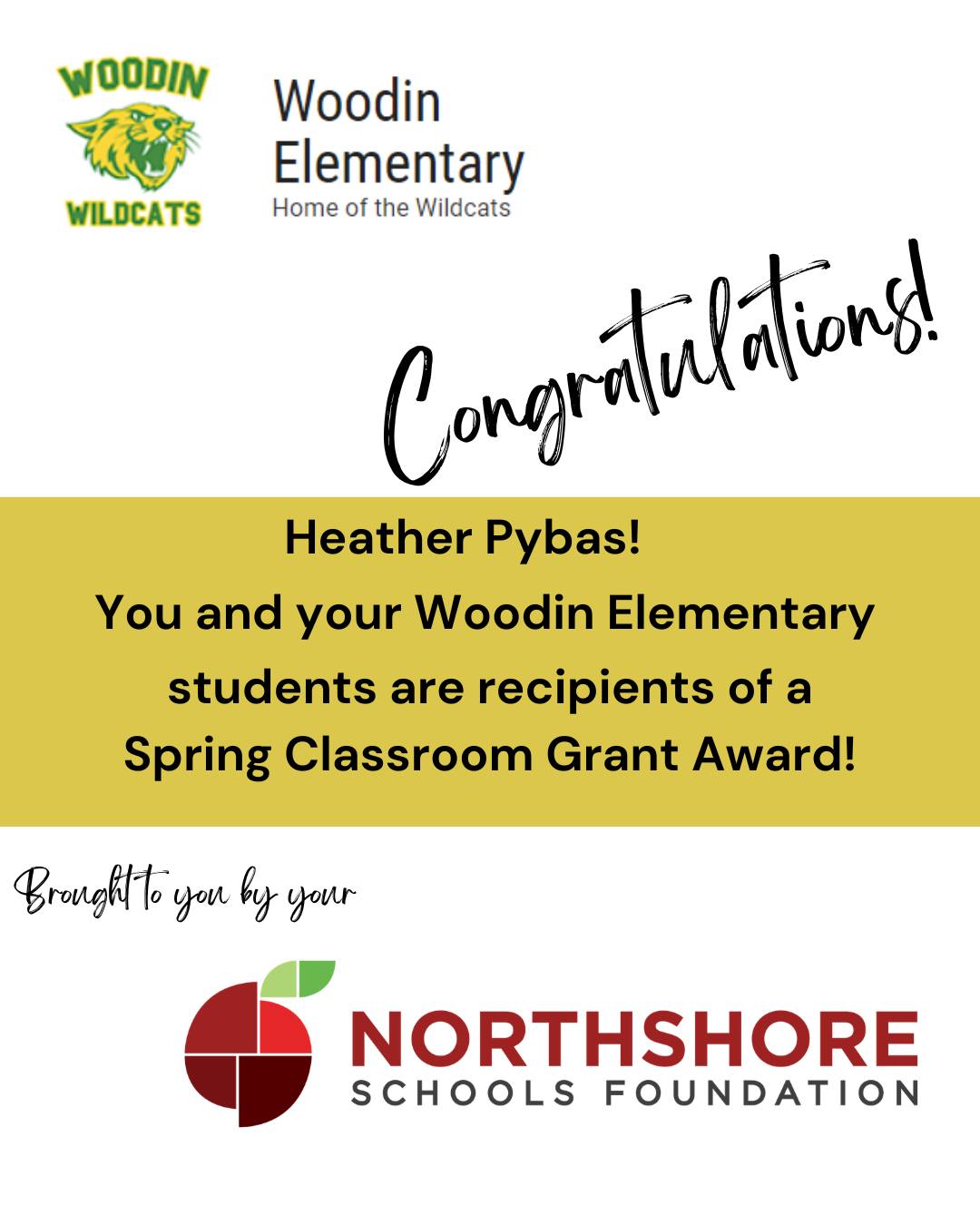 Congrats Heather at Woodin Elementary!

Meet the Foundation's 2026 Spring Grant Winners: Link in bio

Northshore staff and educators: our 2026 fall grant cycle opens on Aug. 1, 2026

All In for Kids!

#northshoreschoolsfoundation #classroomgrant