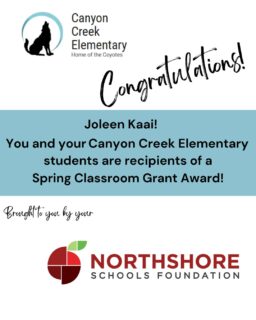 Congrats Joleen at Canyon Creek Elementary!

Meet the Foundation's 2026 Spring Grant Winners: Link in bio

Northshore staff and educators: our 2026 fall grant cycle opens on Aug. 1, 2026

All In for Kids!

#northshoreschoolsfoundation #classroomgrant