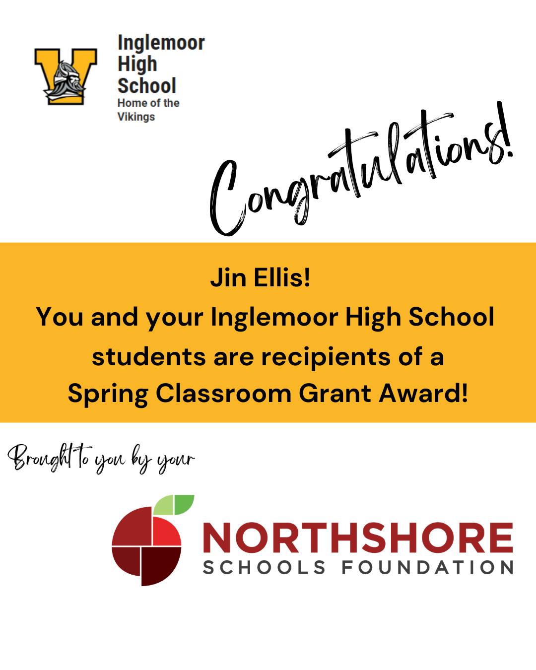 Congrats Jin at Inglemoor HS!

Meet the Foundation's 2026 Spring Grant Winners: Link in bio

Northshore staff and educators: our 2026 fall grant cycle opens on Aug. 1, 2026

All In for Kids!

#northshoreschoolsfoundation #classroomgrant
