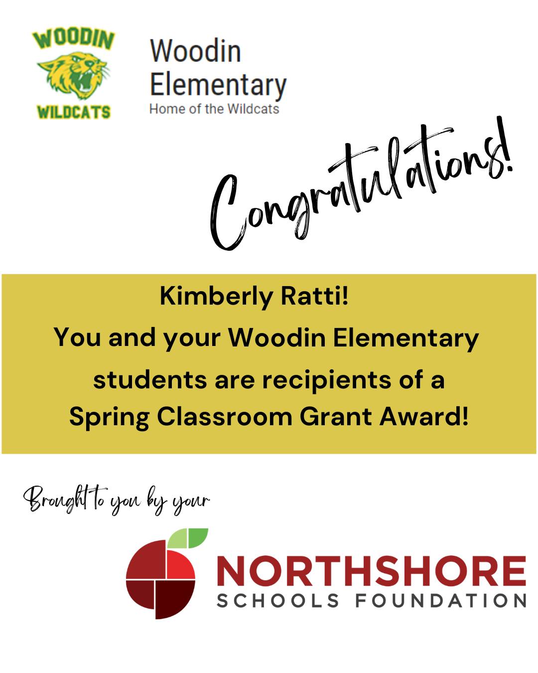 Congrats Kimberly at Woodin Elementary!

Meet the Foundation's 2026 Spring Grant Winners: Link in bio

Northshore staff and educators: our 2026 fall grant cycle opens on Aug. 1, 2026

All In for Kids!

#northshoreschoolsfoundation #classroomgrant