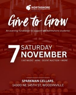 Hey Northshore! SAVE THE DATE: Saturday November 7th. This is one evening you don't want to miss!

Give to Grow: An evening fundraiser

Date: Saturday, November 7
Location: Sparkman Cellars · Woodinville
Details: Great wine. Live music. Silent auction. Good food. And more!

Come for the fun. Stay for our mission.

More details later this summer! All In for Kids!

#northshoreschoolsfoundation