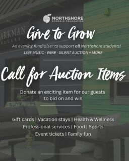 Calling all businesses and friends of Northshore! We're building our silent auction for Give to Grow fundraiser, happening on Saturday, November 7th at Sparkman Cellars, and we need your help!

Donate a gift card, experience, or item and put your name in front of a community that cares!

Learn more: Link in bio

Questions? Email: kimm@nsdfoundation.org

#northshoreschoolsfoundation